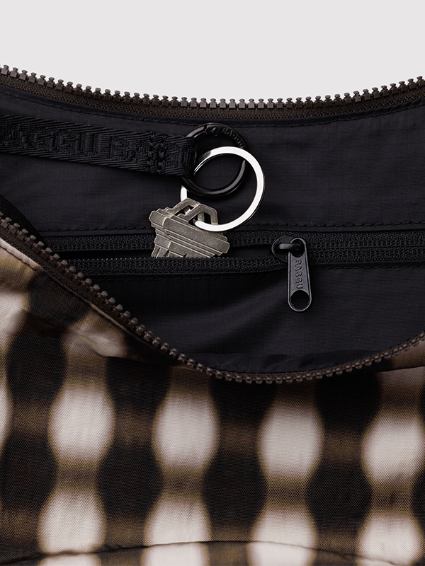 Medium Nylon Crescent Bag: Blurred Gingham Brown