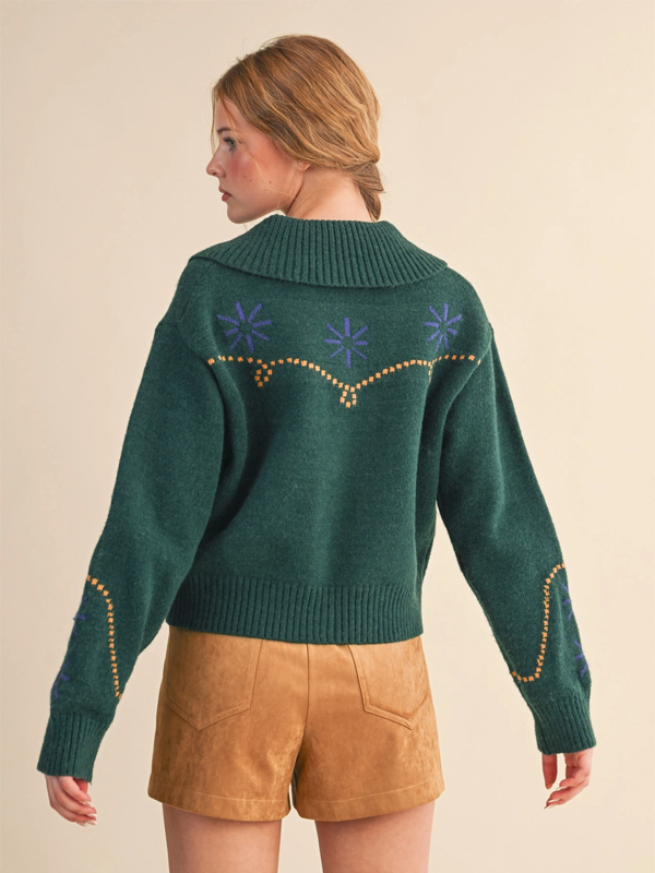 Western Cardigan: Green/Mustard