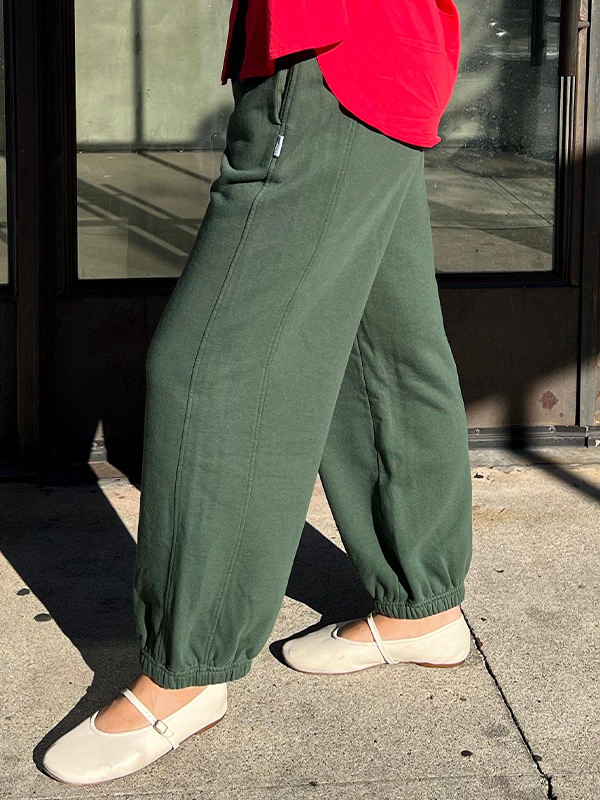 French Terry Balloon Pants: Cedar Green