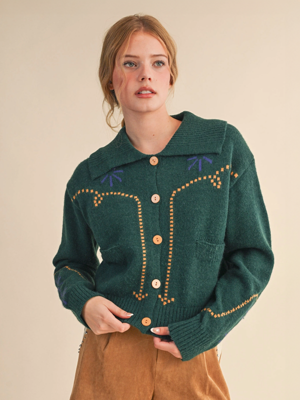 Western Cardigan: Green/Mustard