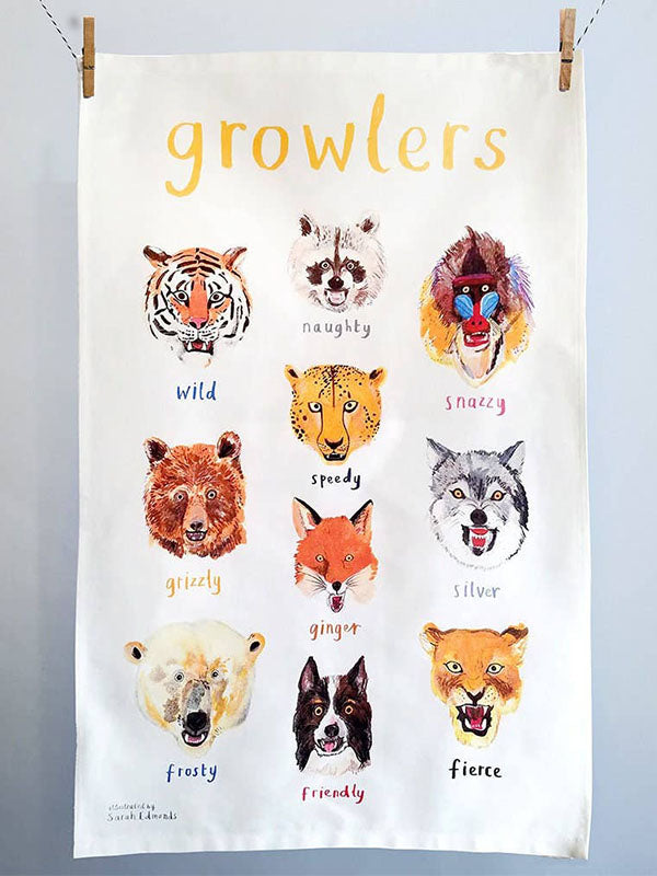 Animal Cotton Tea Towel: Growlers
