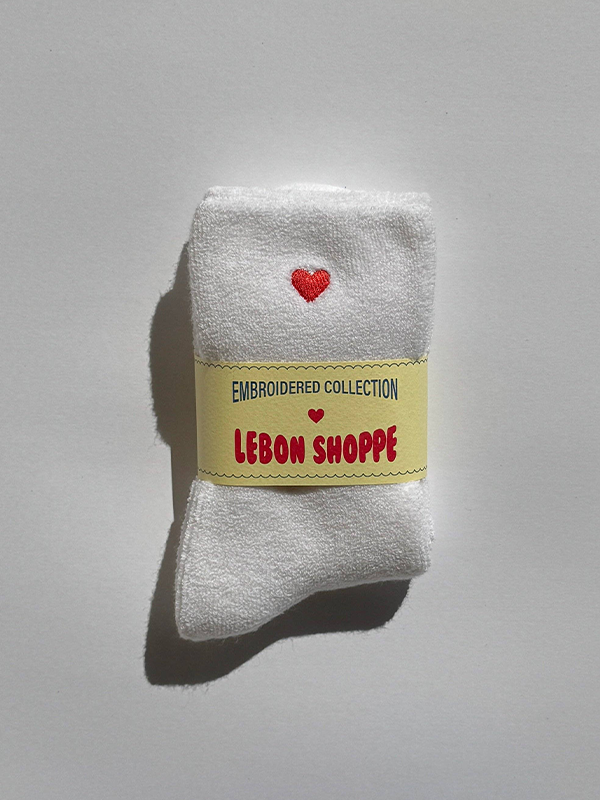 Embroidered Cloud Socks: White with Heart