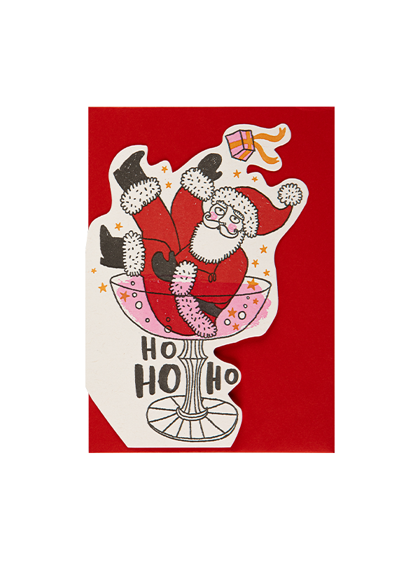 Father Christmas Champagne Cut-Out Card