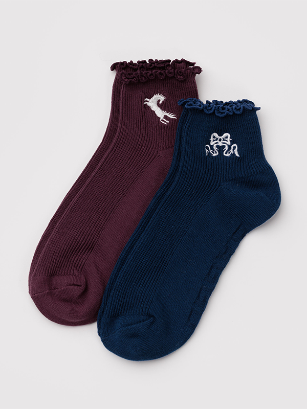 Lettuce Edge Sock: Mahogany & Navy Icons (Set of 2)