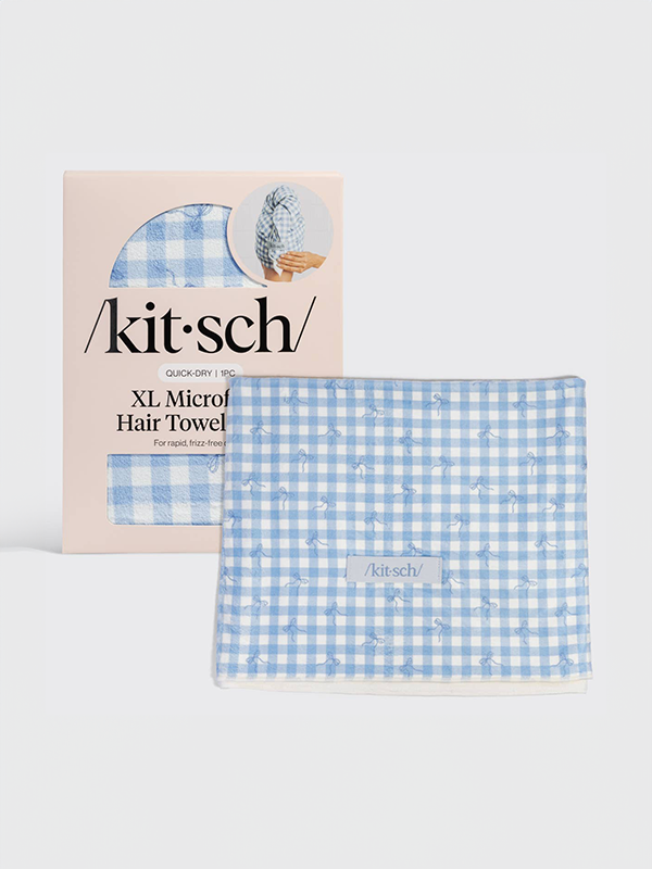 XL Hair Towel Wrap: Gingham Blue