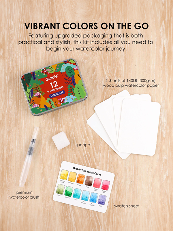 Watercolor Pocket Set with Brush: Landscape Colors