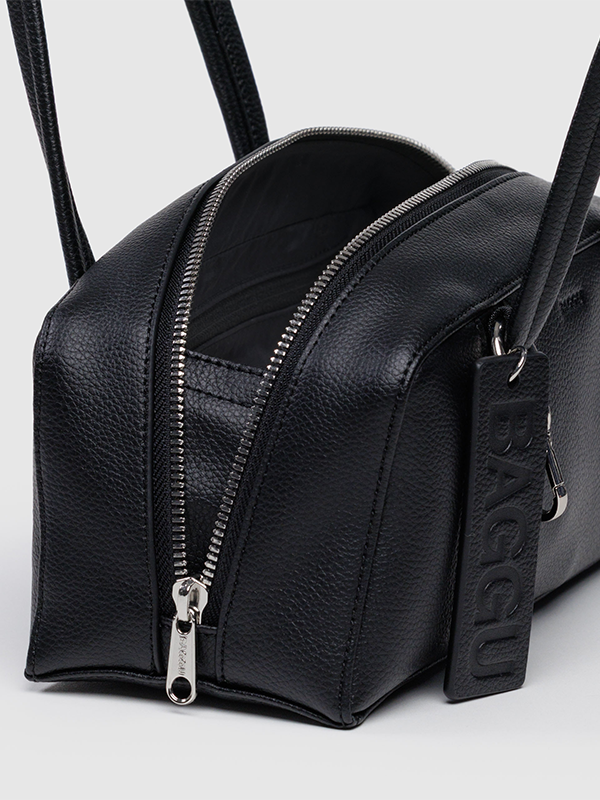 Small Recycled Leather Bowler Bag: Black (FINAL SALE)