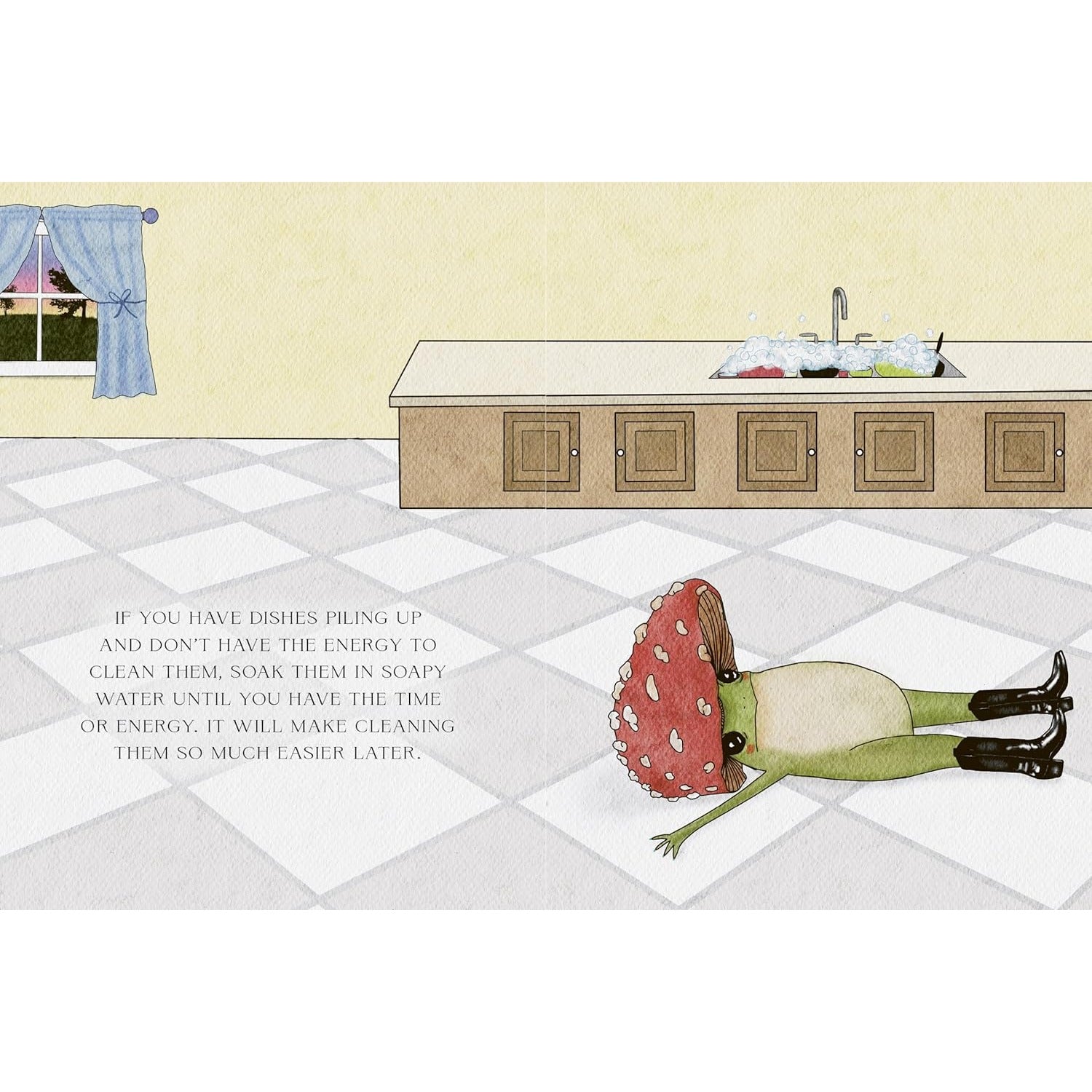 The Little Frog's Guide to Self-Care book featuring adorable illustrations and gentle, humorous advice on self-care, perfect for promoting relaxation and well-being.