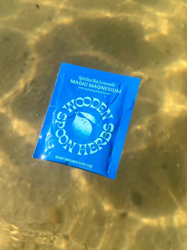 Magic Magnesium packets from Wooden Spoon Herbs featuring a natural magnesium supplement in convenient, single-use packets for relaxation and wellness on the go.