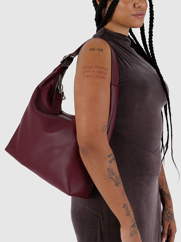 Medium Recycled Leather Shoulder Bag: Mahogany