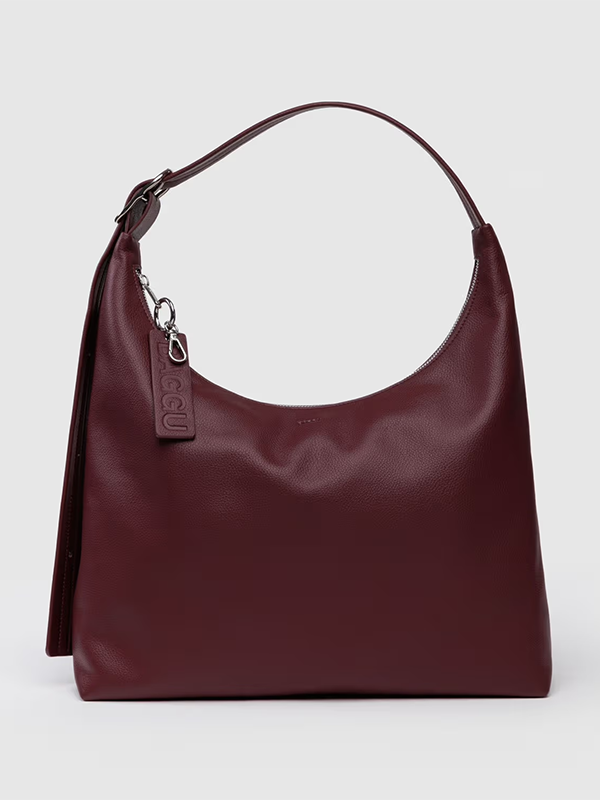 Medium Recycled Leather Shoulder Bag: Mahogany