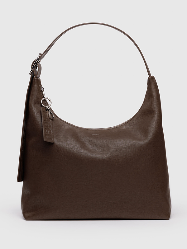 Medium Recycled Leather Shoulder Bag: Brown
