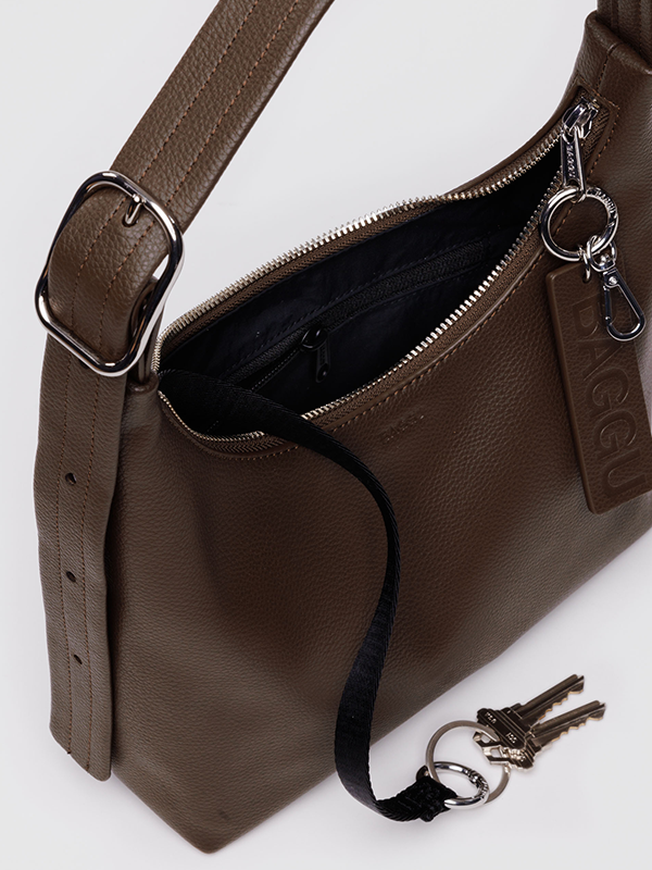 Mini Recycled Leather Shoulder Bag: Brown