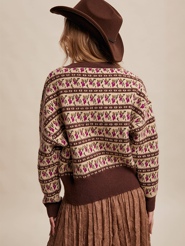 Western Jacquard Knit Sweater: Mocha