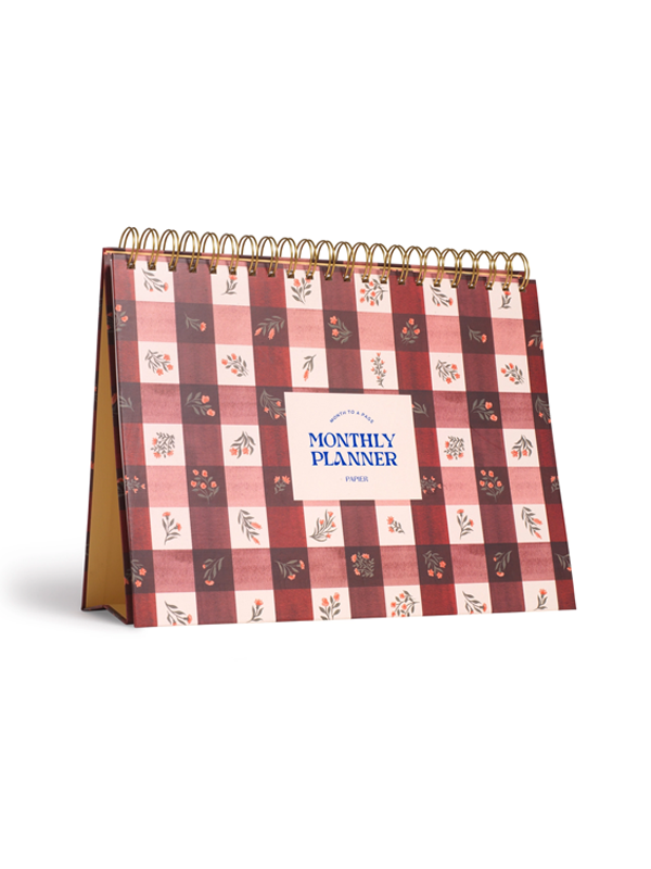 Floral Gingham Monthly Desk Pad