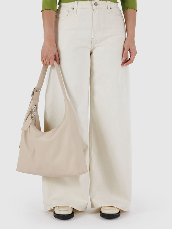 Medium Recycled Leather Shoulder Bag: Stone