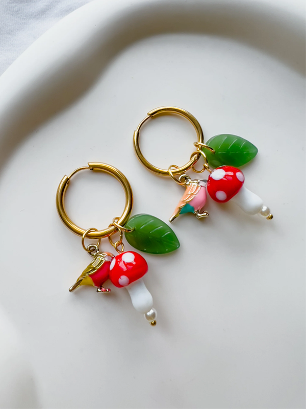 Birds and Mushrooms Earrings