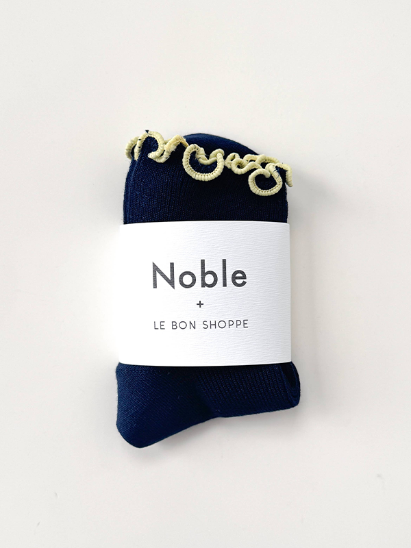 The Petite Ruffled Modal Socks: Navy/Butter