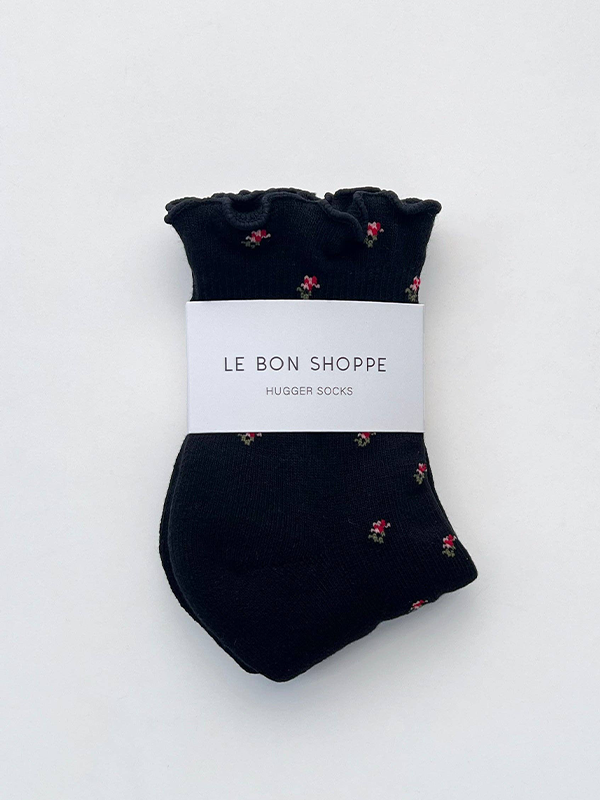 Petal Ruffled Hugger Crew Socks: Black Petal