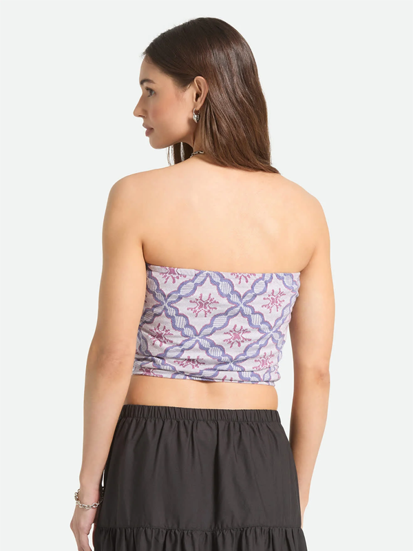 Hot To Go Tube Top: Off White/Blue Tile