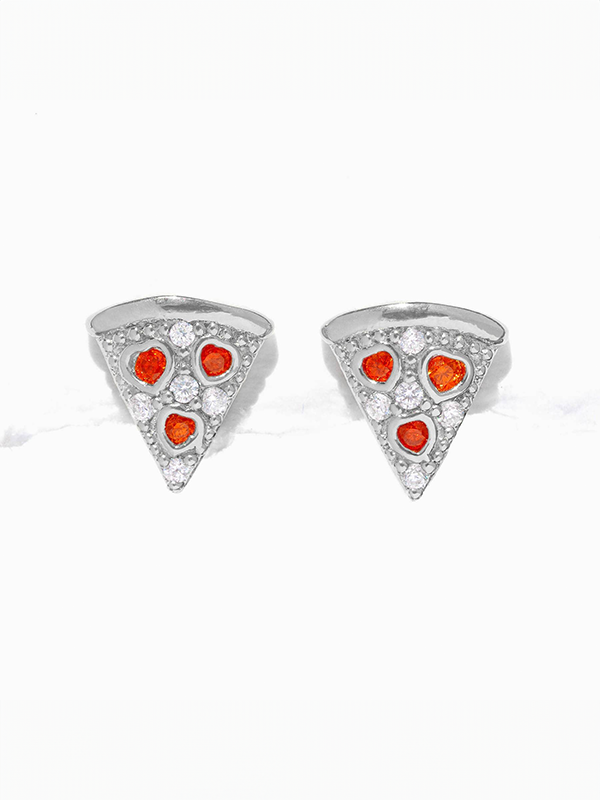 Pepperoni Pizza Studs: Silver