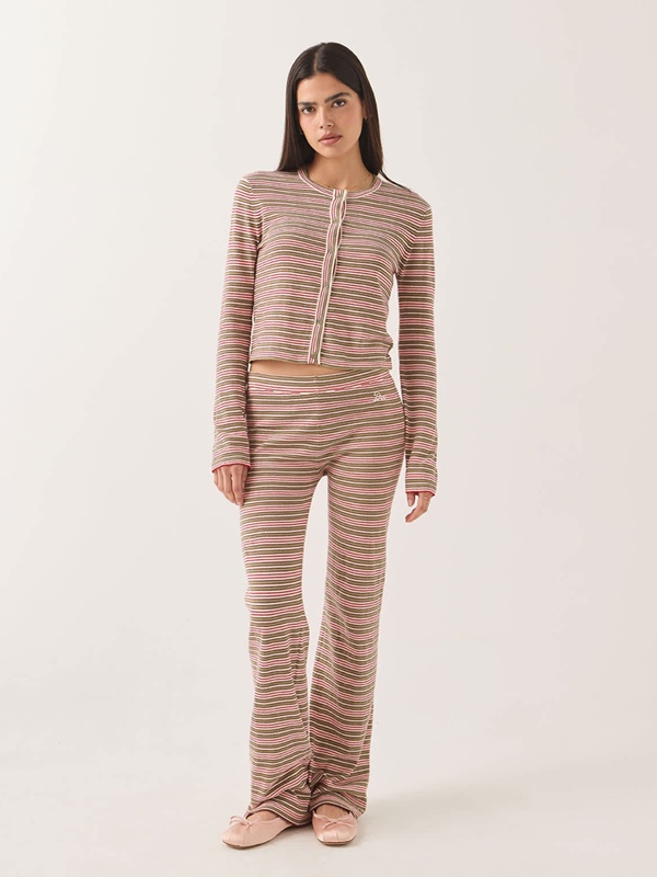 Bixby Lightweight Cardigan: Green Multi Stripe