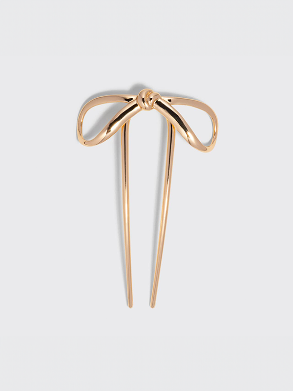 Mini Metal Bow French Hair Pin: Gold