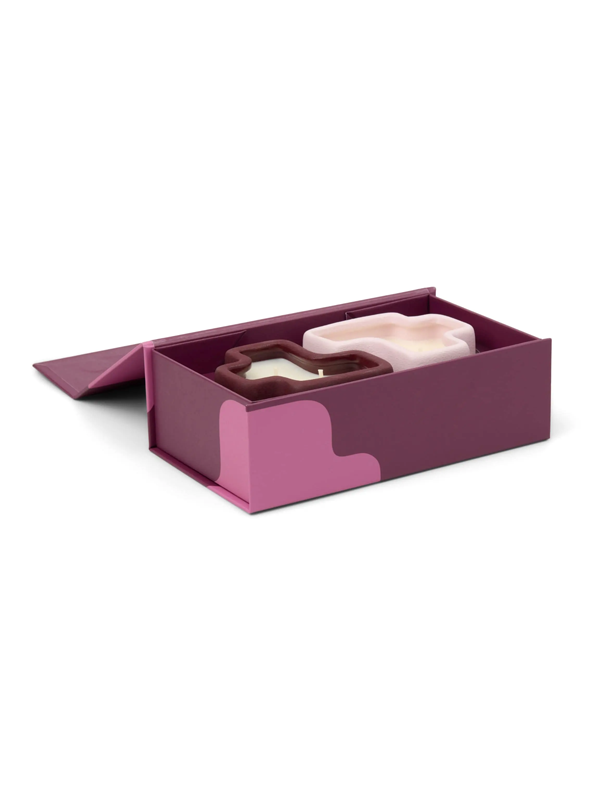 Jigsaw Ceramic Vessel Candles (Set of 2): Pink Pistachio & Black Fig