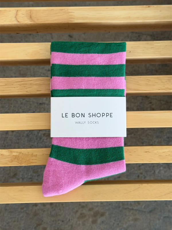 Wally Socks: Wide Pink/Green Stripe