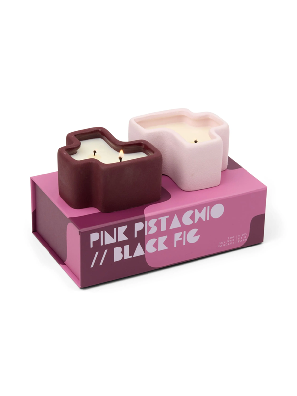 Jigsaw Ceramic Vessel Candles (Set of 2): Pink Pistachio & Black Fig