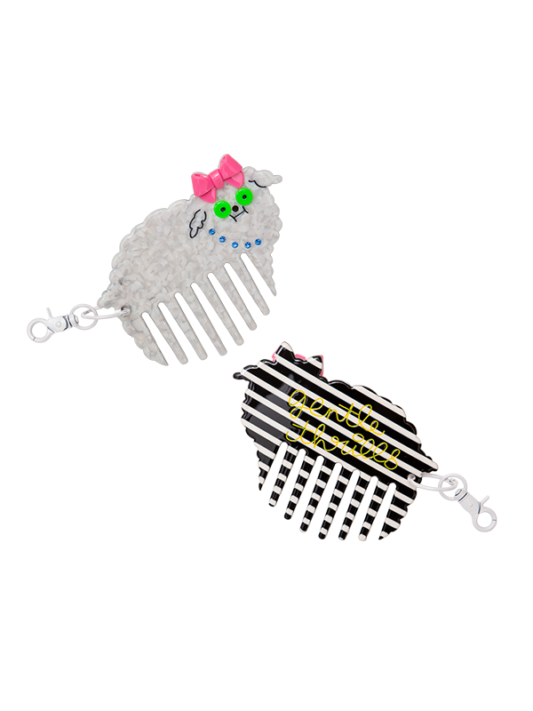 Poodle Comb Bag Charm: White