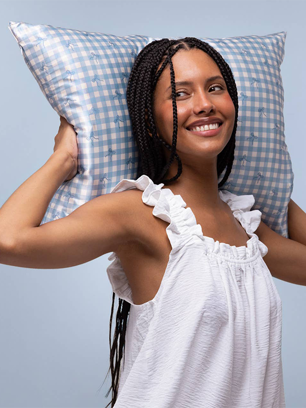 Satin Pillowcase: Gingham Blue