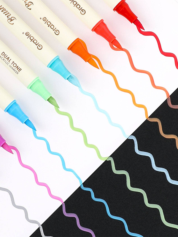 Dual Tone Brush Tip Acrylic Paint Markers: Set of 12