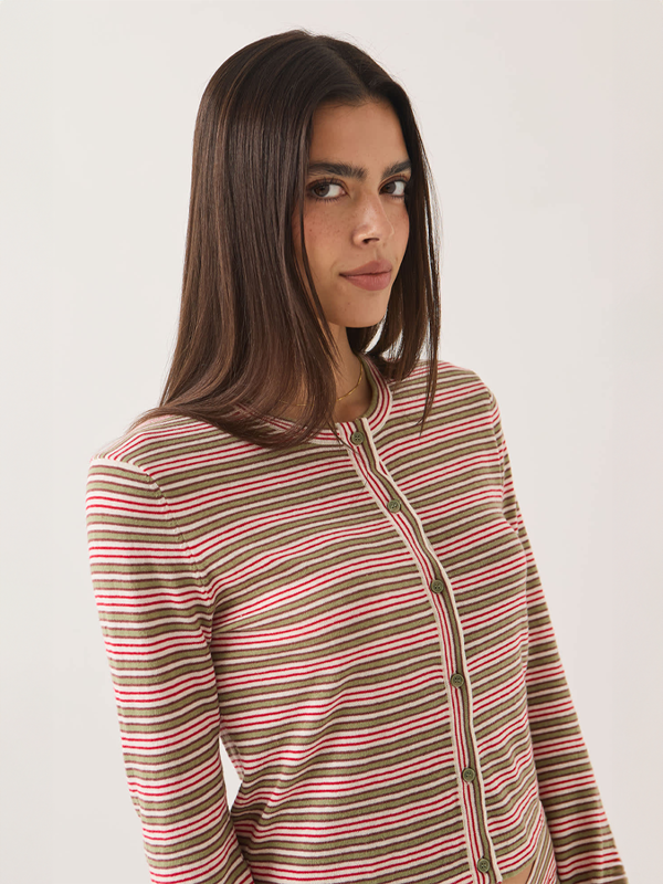 Bixby Lightweight Cardigan: Green Multi Stripe