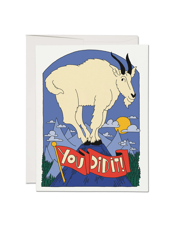 Greeting card featuring a proud goat illustration, perfect for celebrations, encouragement, or just to bring a smile. Blank inside for a personalized message.