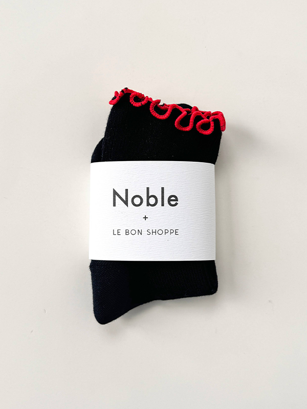 The Petite Ruffled Modal Socks: Black/Red