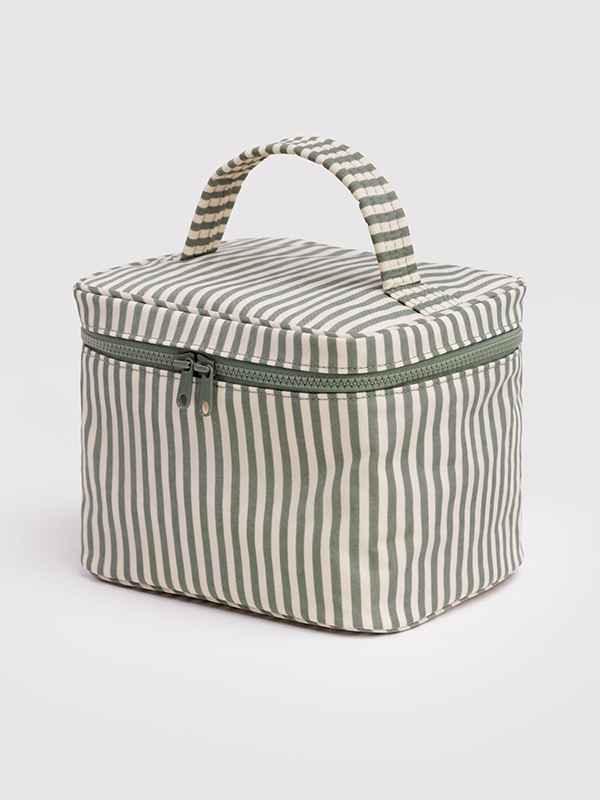Large Cosmetic Case: Sage Stripe