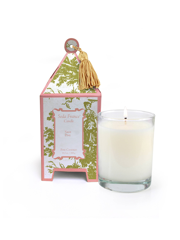Toile Pagoda Box Candle: Sage Pine