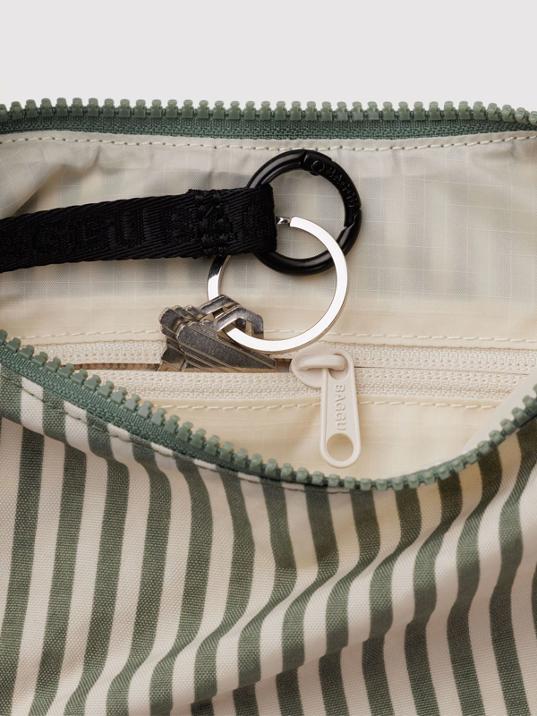 Small Nylon Crescent Bag: Sage Stripe