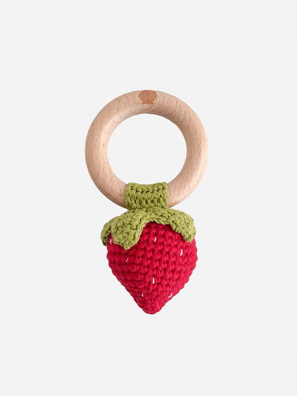 Crochet Teether Rattle: Strawberry