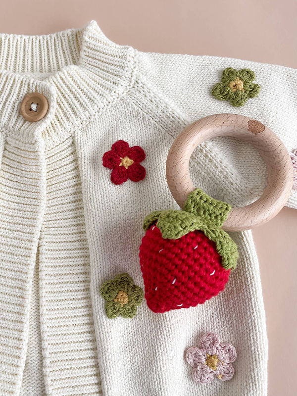 Crochet Teether Rattle: Strawberry