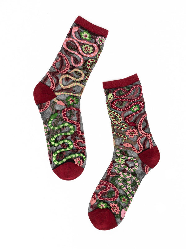 Serpentine Floral Sheer Crew Sock