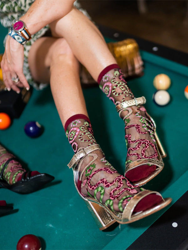 Serpentine Floral Sheer Crew Sock