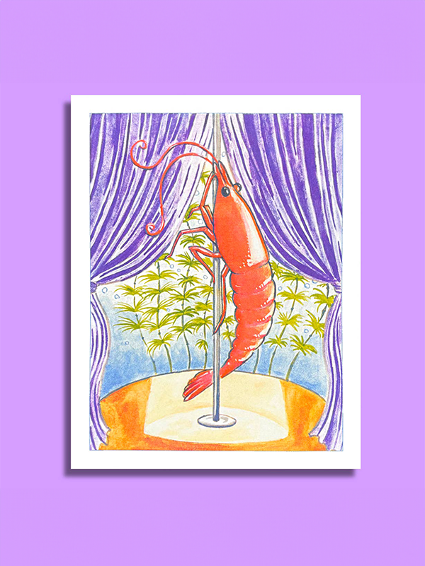 Shrimp Dancer Riso Print: 8.5 x 11