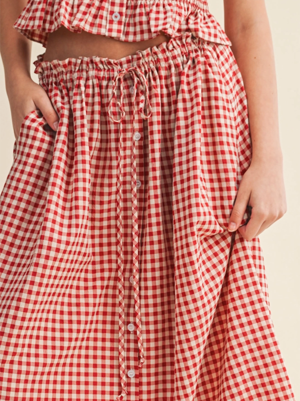 Gingham Maxi Skirt: Red