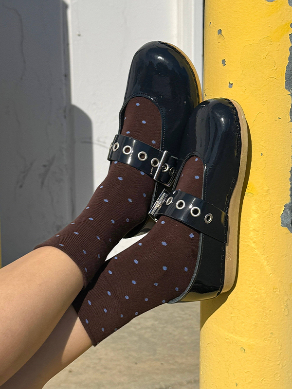 Polka Dot Sneaker Socks: Cacao/Blue