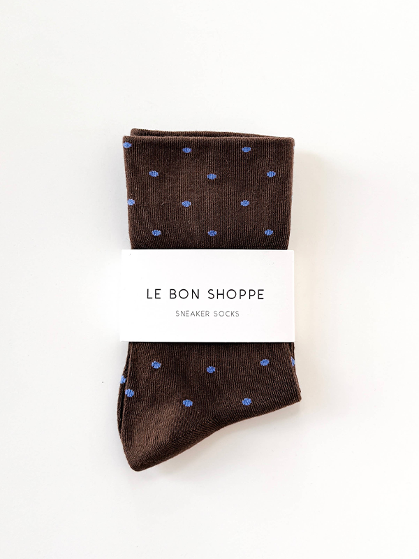Polka Dot Sneaker Socks: Cacao/Blue