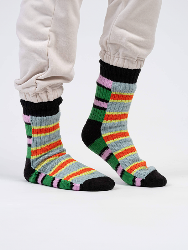 Zipper Stripe House Socks: Poppy Stone Blue