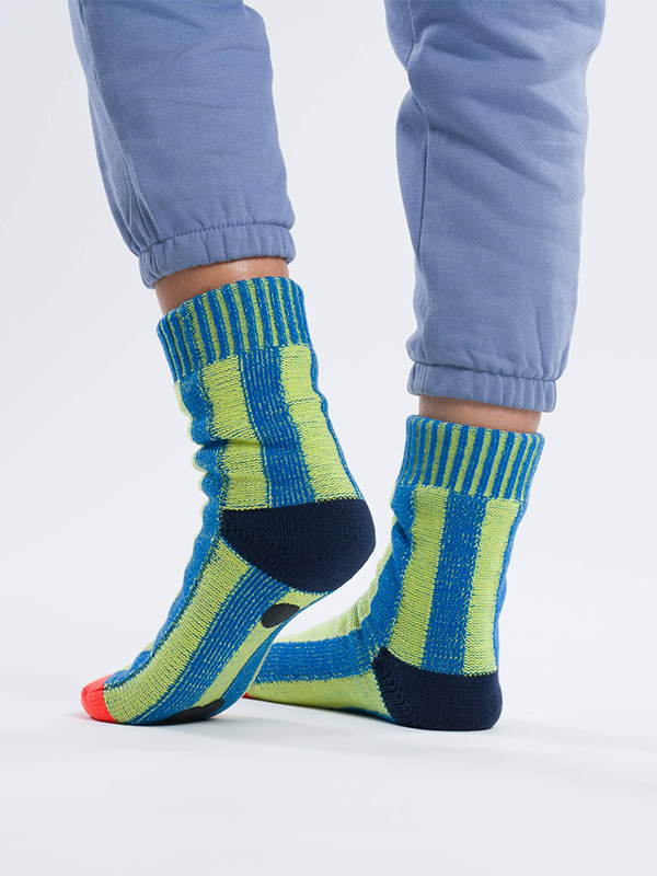 Big Stripe House Socks: Lime Cobalt