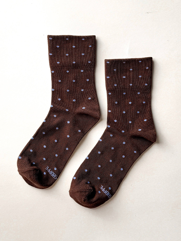 Polka Dot Sneaker Socks: Cacao/Blue